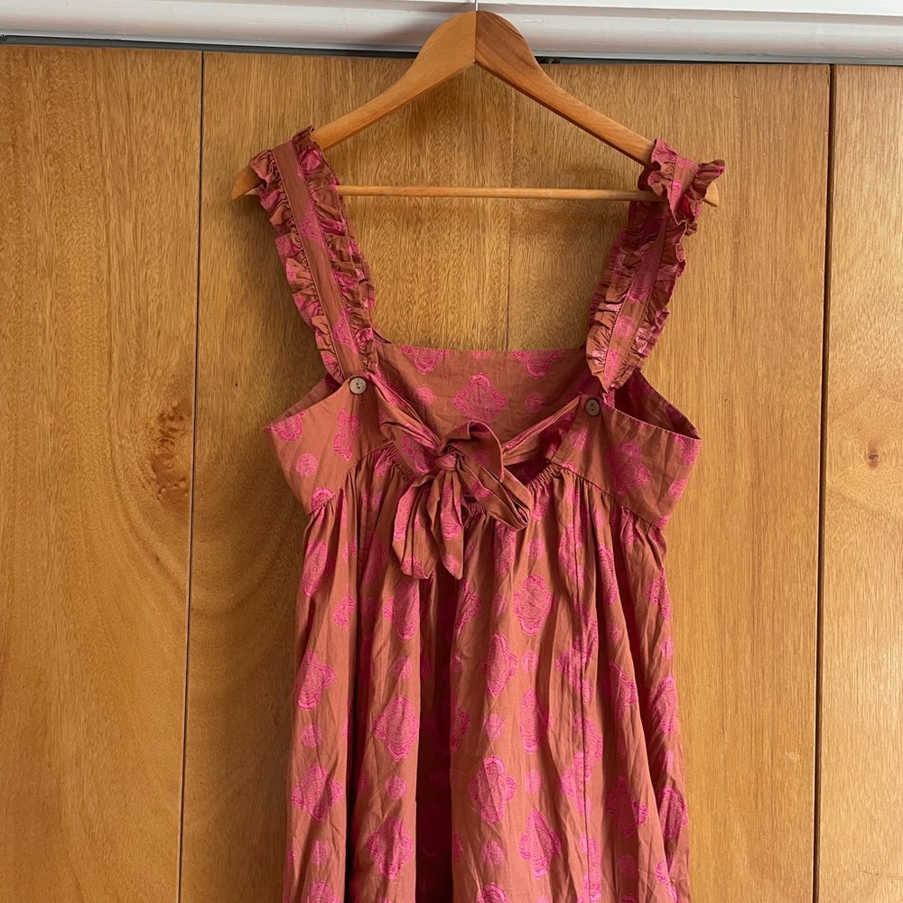 Free People Katya Rusty Rose Print Ruffled Tie Back Jumpsuit Size Small - Picture 8 of 9
